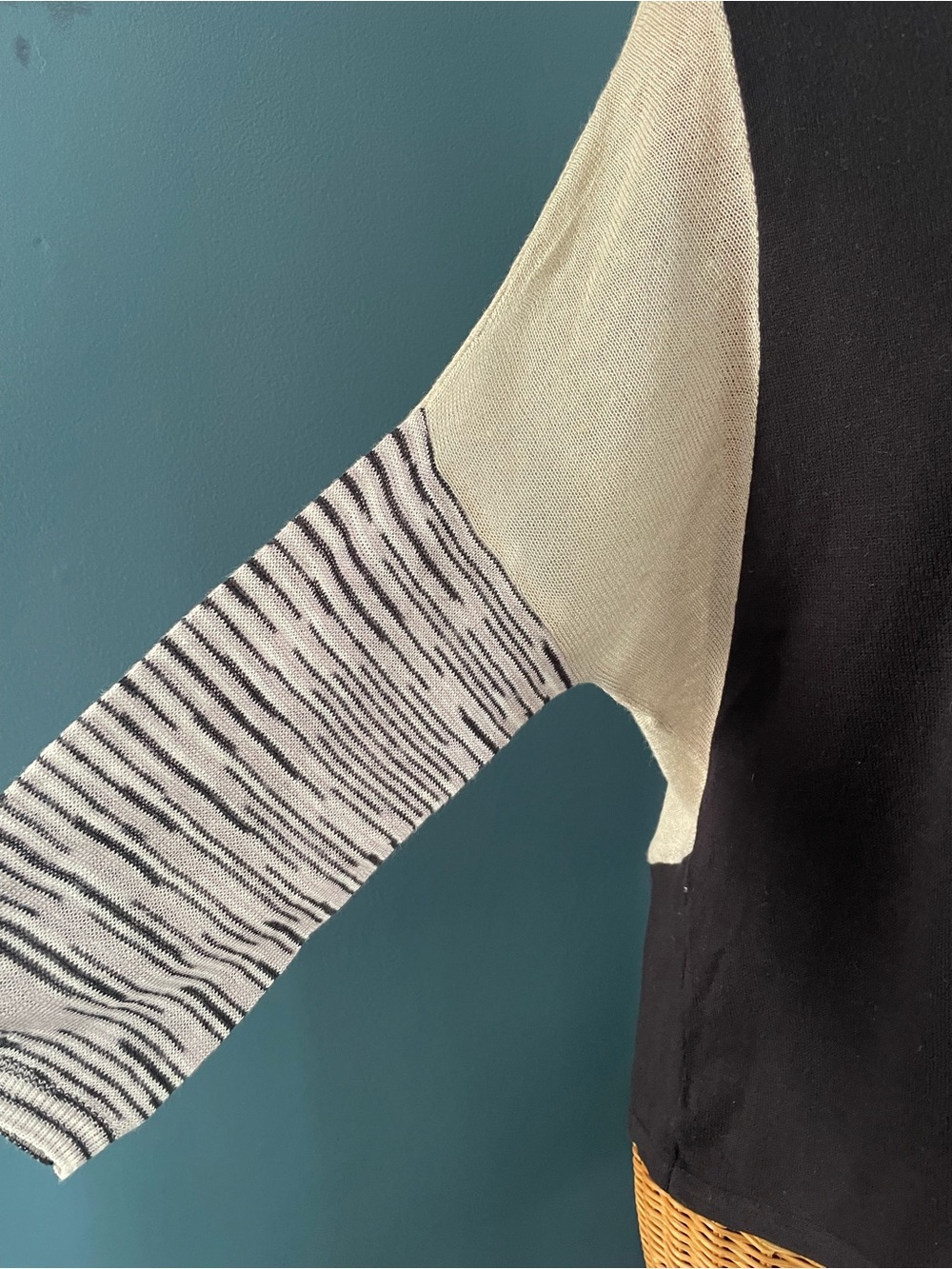 Orvis Pullover SweaterLinen Blend Color block Striped 3/4 Sleeve Black Cream - Picture 4 of 12